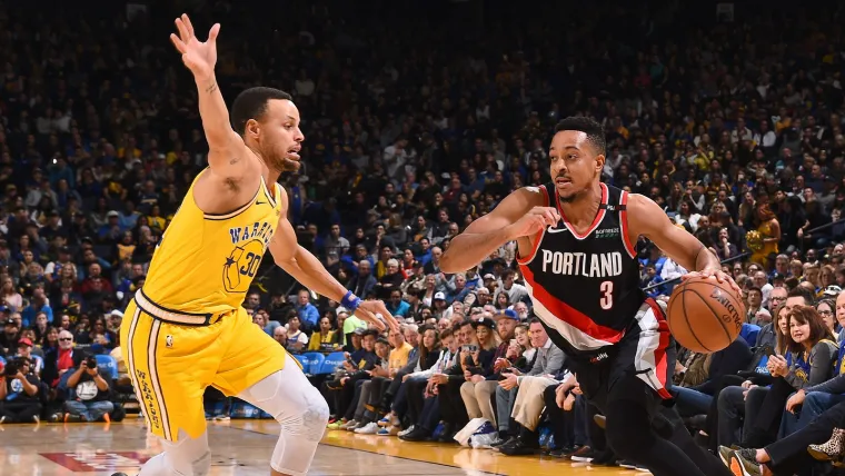 Stephen Curry Warriors CJ McCollum Blazers