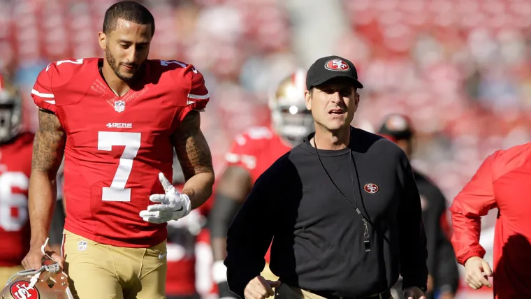 Colin Kaepernick (left) and Jim Harbaugh (right)