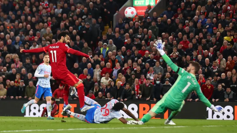 Mohamed Salah scores against Manchester United