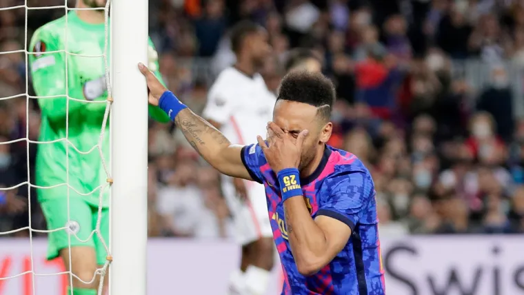 Pierre-Emerick Aubameyang of Barcelona vs Eintracht Frankfurt in the Europa League