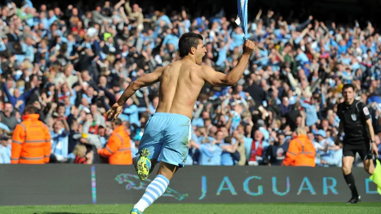 Sergio Aguero celebrates his winner against QPR