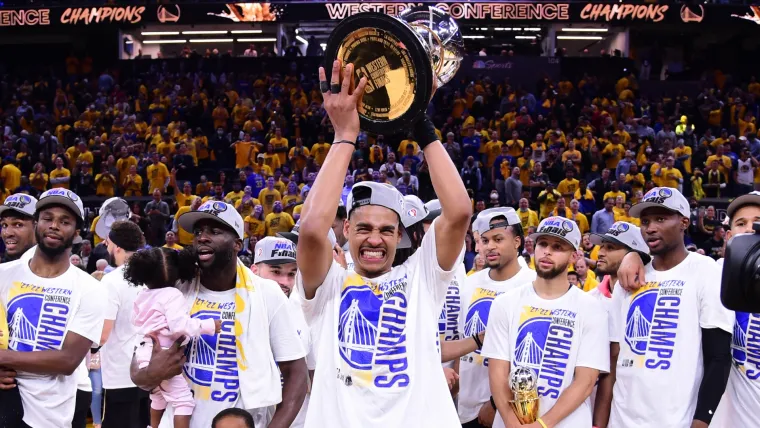 The Golden State Warriors with the Oscar Robertson Western Conference Championship Trophy