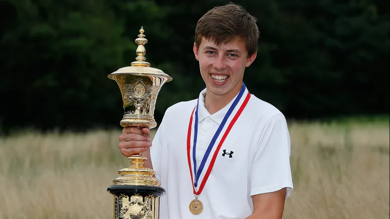 Matt Fitzpatrick holding the U.S. Amateur Championship trophy at Brookline in 2013