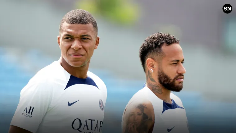 Neymar and Kylian Mbappe of PSG