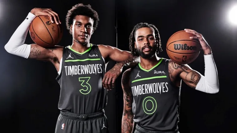 Jaden McDaniels D’Angelo Russell Minnesota Timberwolves Statement Edition uniforms