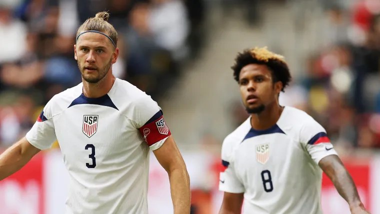 Walker Zimmerman and Weston McKennie of USA vs Japan