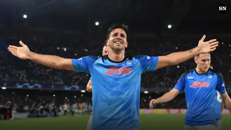 Giovanni Simeone celebrates his goal against Liverpool