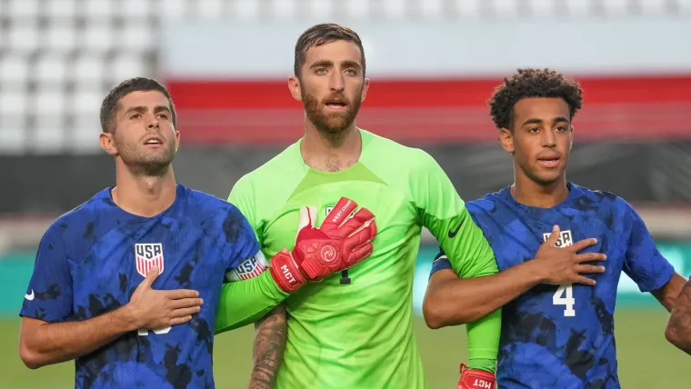 Christian Pulisic, Matt Turner, and Tyler Adams of USA