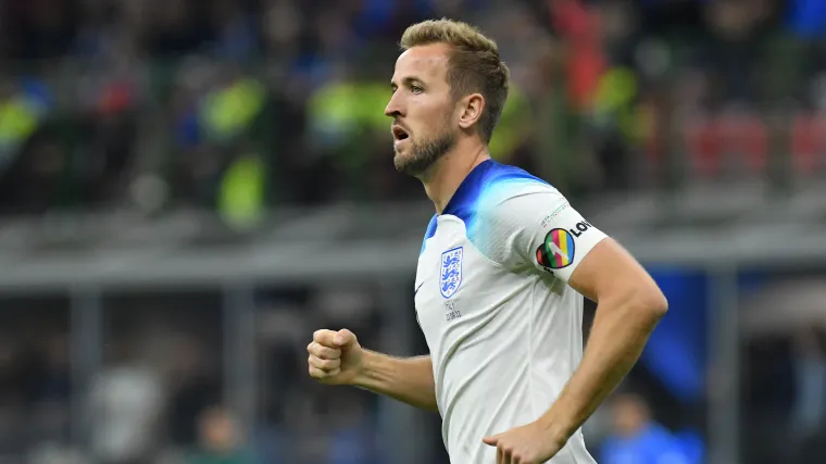 England striker Harry Kane wearing the One Love armband