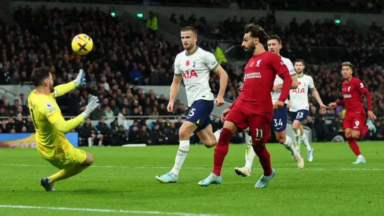 Mohamed Salah scores for Liverpool against Tottenham Hotspur