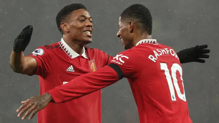 Manchester United Marcus Rashford and Anthony Martial celebrate