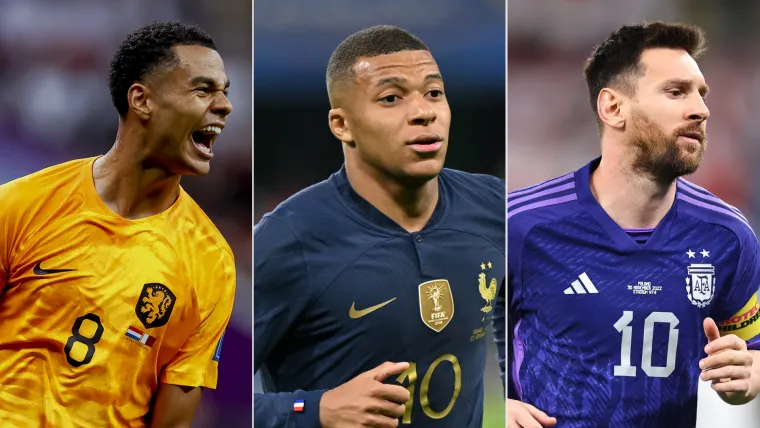 Gakpo of Netherlands, Mbappe of France, and Messi of Argentina split