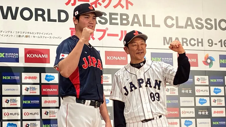 Shohei Ohtani Hideki Kuriyama 010623 WBC Tokyo Pool Japan Press Conference