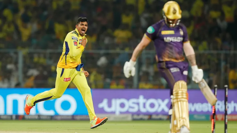 IPL 2023: Maheesha Theekshana of CSK celebrates after dismissing a KKR batsman