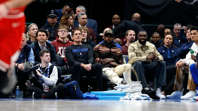 Mark Cuban, Kyrie Irving and Tim Hardaway Jr.