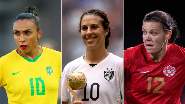 Marta of Brazil, Carli Lloyd of USA, Christine Sinclair of Canada split