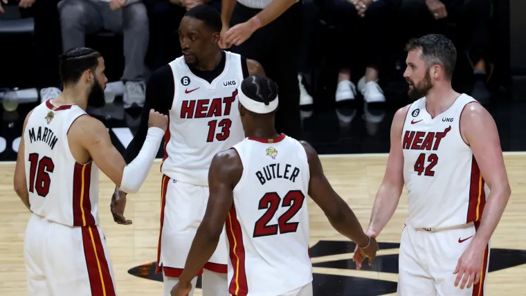 Caleb Martin, Bam Adebayo, Jimmy Butler and Kevin Love