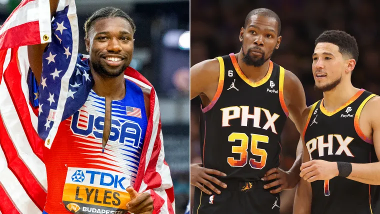 Noah Lyles (USA), Devin Booker, Kevin Durant (Phoenix Suns) 08282023