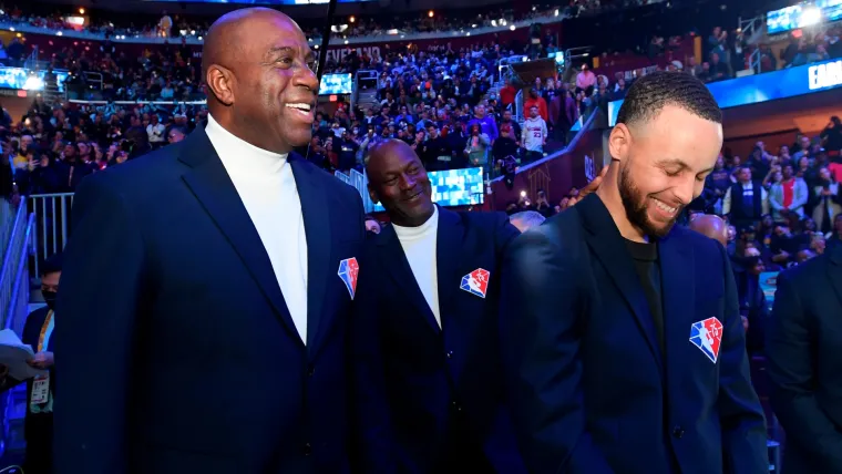 Magic Johnson, Michael Jordan, Stephen Curry 08232023