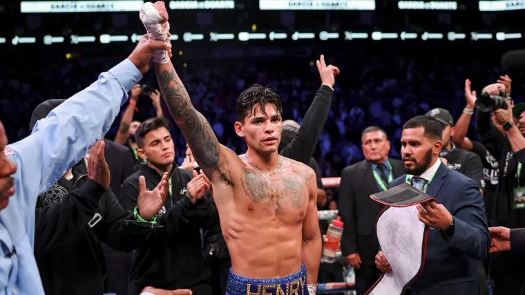 A victorious Ryan Garcia, who won by knockout over Oscar Duarte