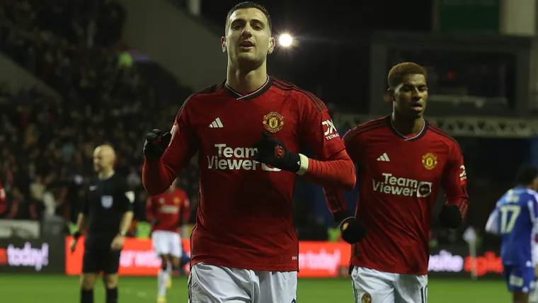 Diogo Dalot celebrates a Manchester United goal